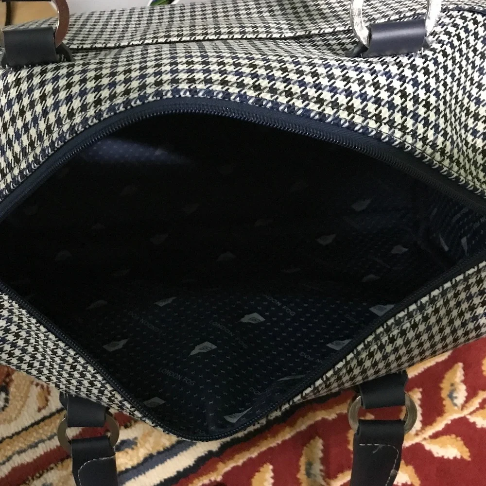 London Fog Oxford 360HL Houndstooth Satchel Cabin Bag Carry On Travel 8900